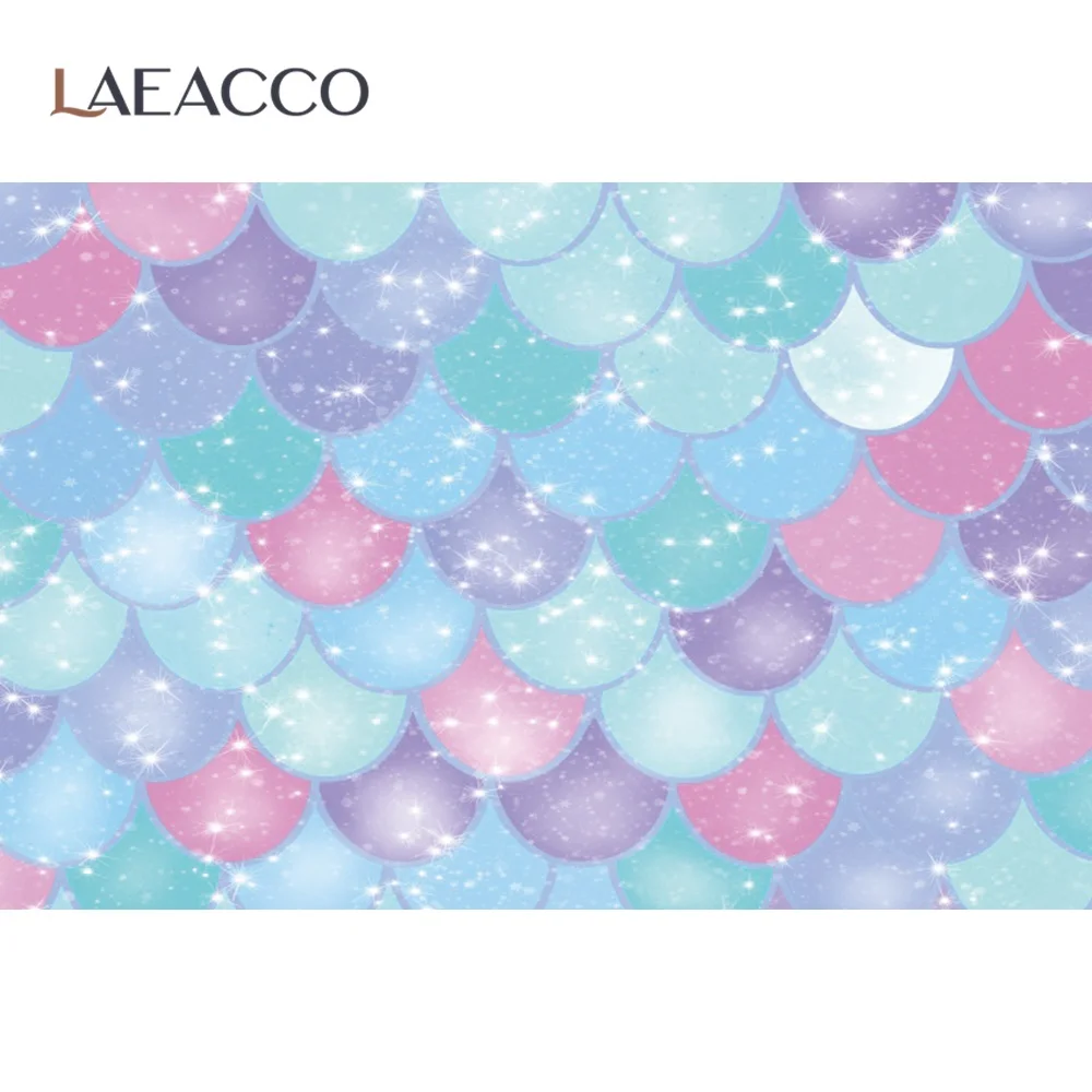 Laeacco Fish Scale Birthday Lovely Mermaid Wedding Party Custom Banner Seamless Pattern Photographic Background Photo Backdrop
