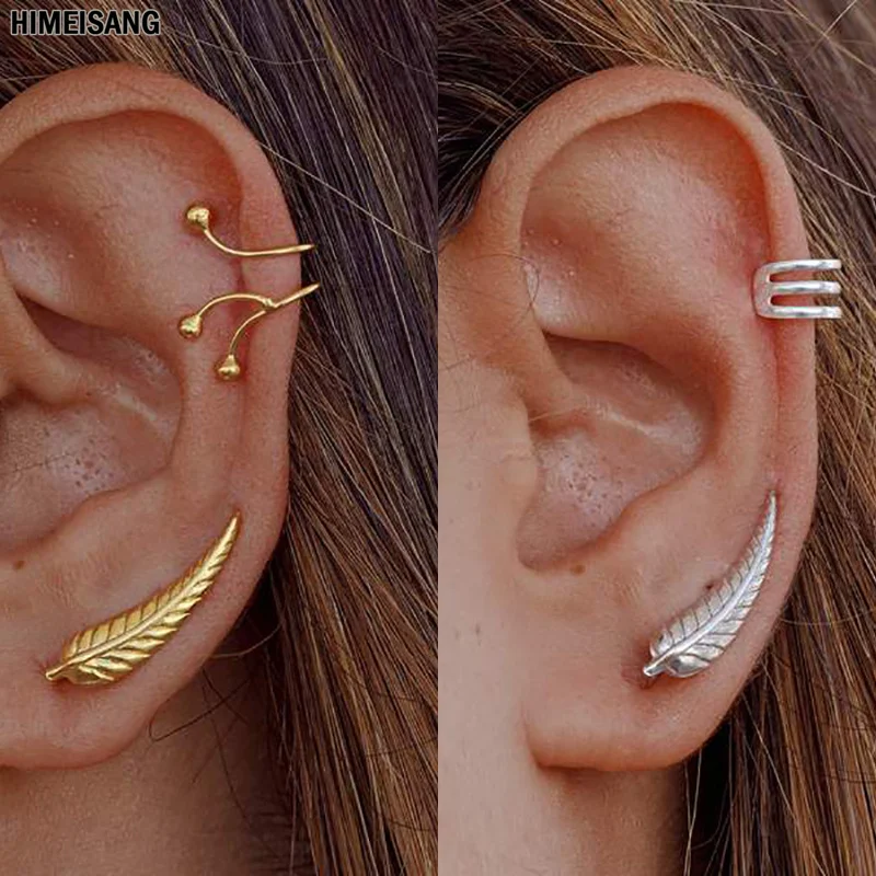 

Silver Gold Filled Ear Jackets Climbers Clip Earrings Women CZ Zircon Leaves Stud Earring Ear Cuff Men Jewelry Wholesale