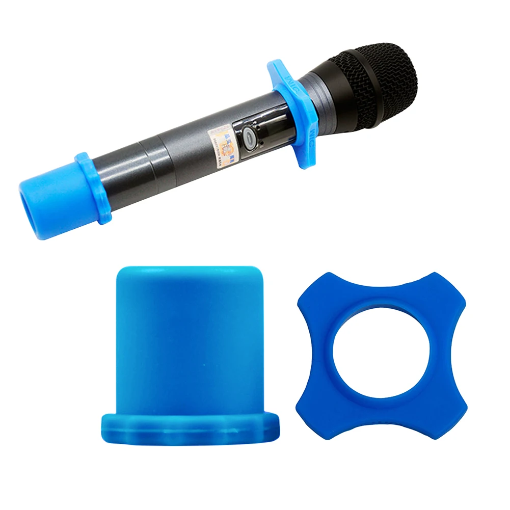 2 pçs microfone de mão anti-deslizamento anel de proteção de borracha mic inferior haste manga titular conjunto para ktv karaoke