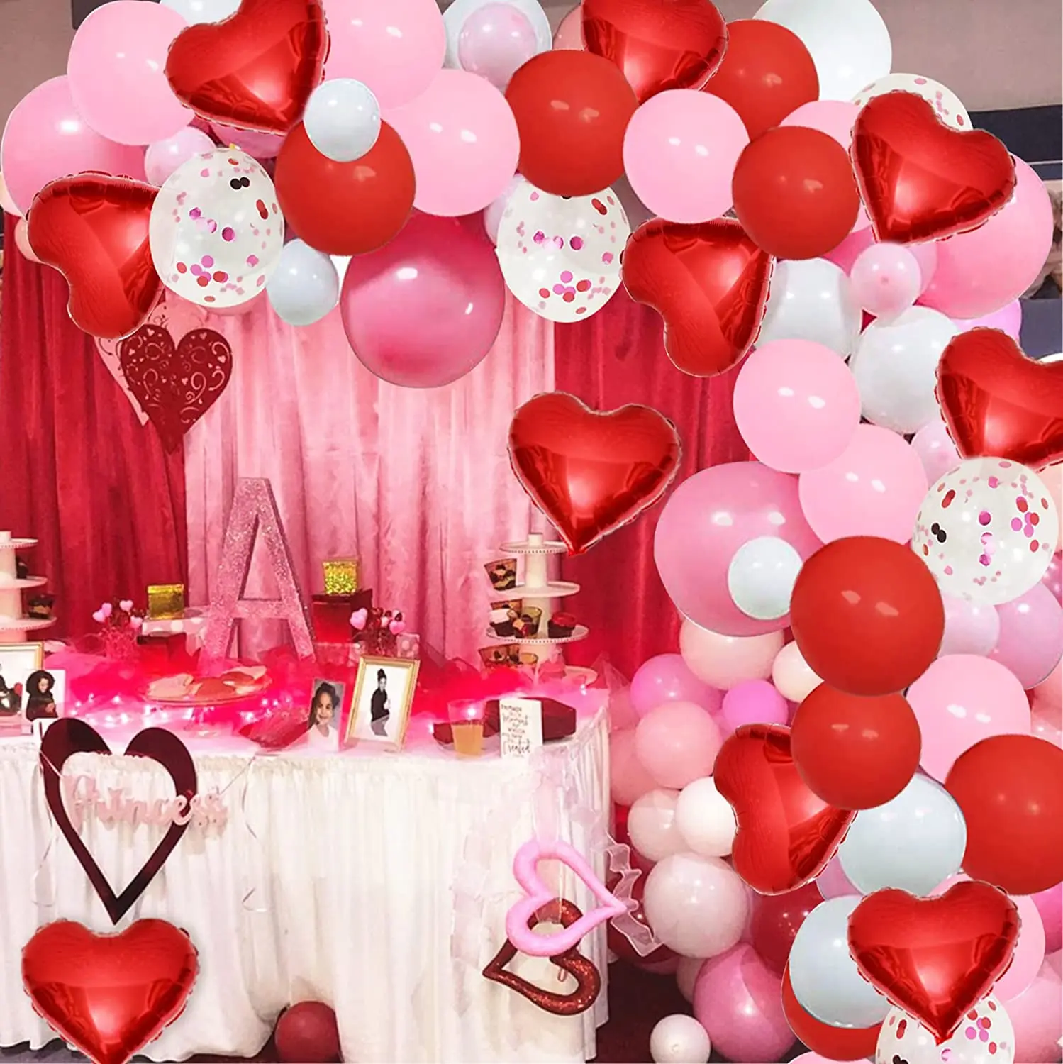 

113 Pack Valentines Day Balloon Arch Garland Kit, Pink White Red Confetti Balloons with Red Heart Balloons for Valentine's Day