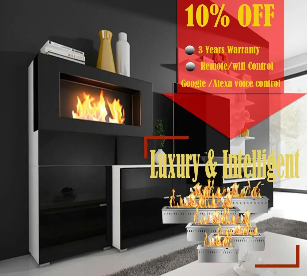 On sale  18'' silver or black real fire wifi intelligent auto bioethanol fireplaces