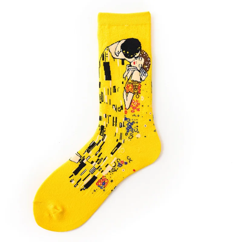 Hot Sale 1pair Combed Cotton Colorful Van Gogh Retro Oil Painting Men Socks Cool Casual Vogue Funny Party Dress Crew Socks