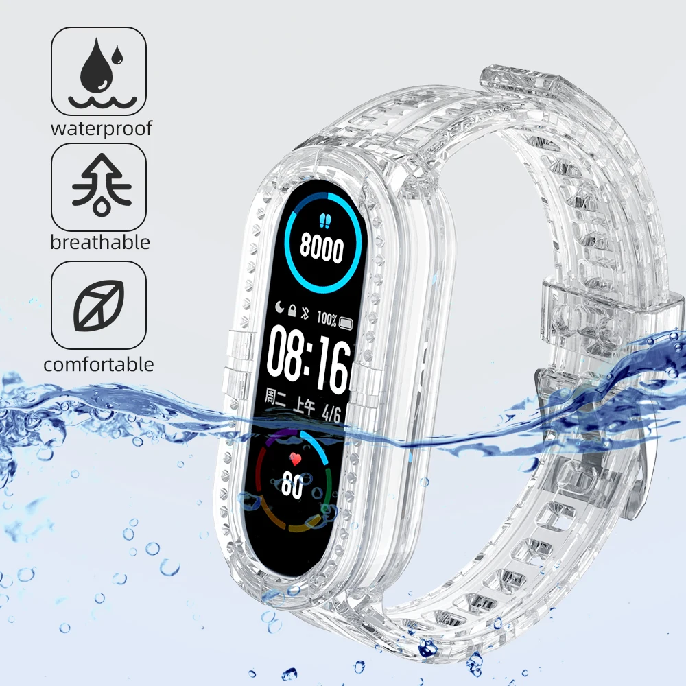 Correia TPU transparente para Xiaomi Mi Band, pulseira de silicone macio impermeável, pulseira de moda, 7, 6, 5, 4, 3
