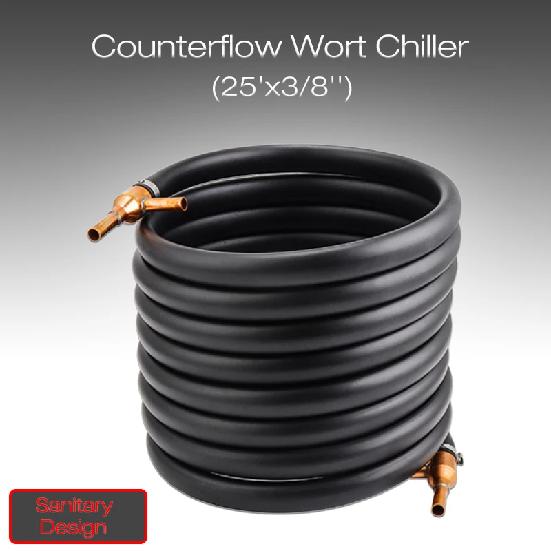 Counterflow Wort Chiller, High Efficient Copper Tube Cooler Countercurrent (3/8\'\' Barbs) Heat Exchanger Fastest Way to Cool Wort