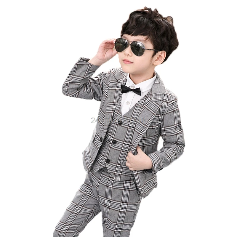 Vest + Blazer + Pants +Tie 4pcs Kids Boys Formal Wedding Suit Gentleman Tuxedo Dress Children Party Costume Clothing 2-12T