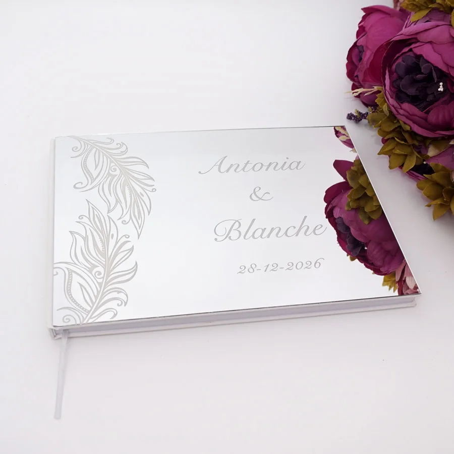 

25x18cm Horizontal Tree Leaf Art Design Personalized Acrylic Mirror Cover Wedding Signature Guestbook Custom Check in Book