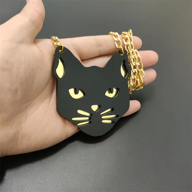 KUGUYS Fashion Jewelry Black Cat Head Large Pendant Necklaces for Women HipHop Mens Animal Necklace Summer Accessories