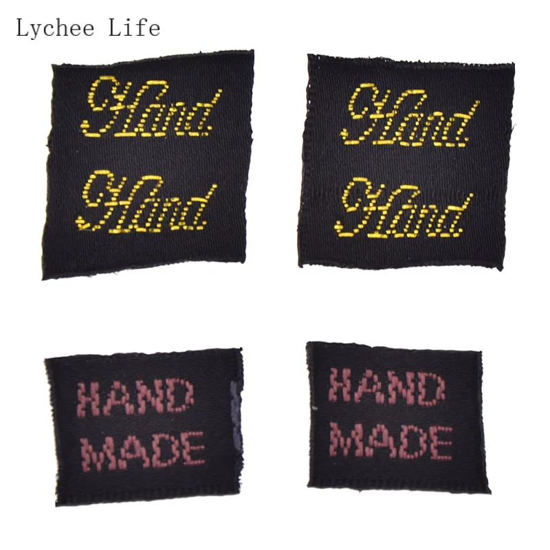 Lychee Life 100 sztuk/partia ręcznie odzieży etykiety tagi różowy złoty kolor poliester tkaniny etykiety dla Diy szycia rzemiosła