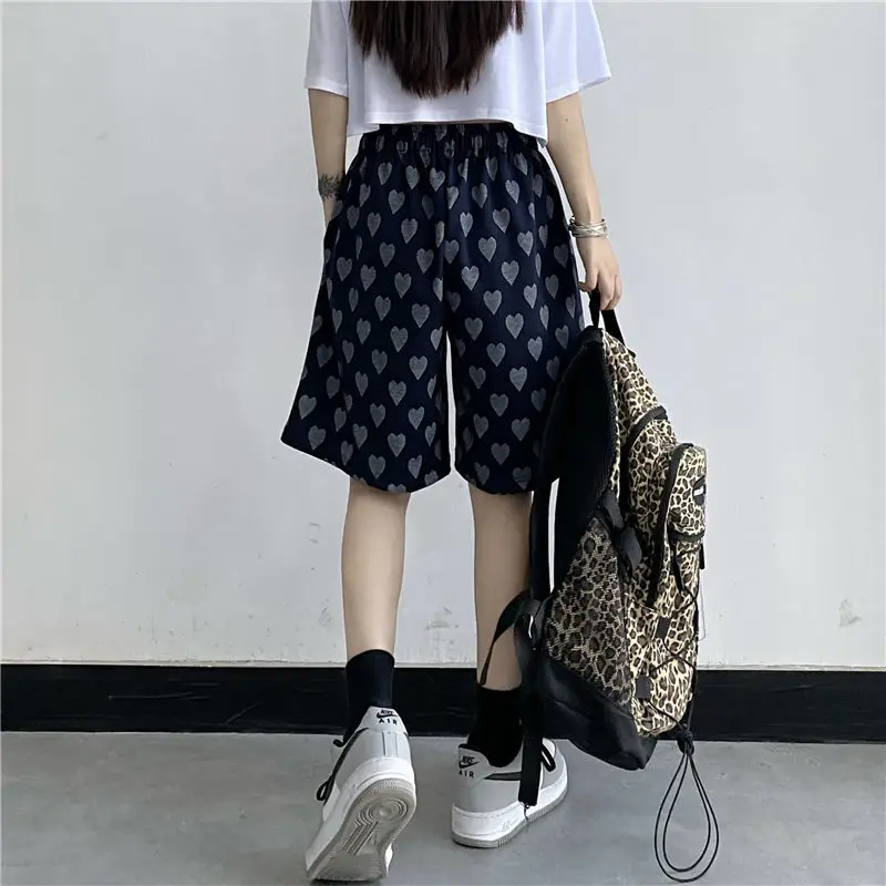 Shorts Women Navy Ins Retro Hot Sale Unisex Korean Simple Aesthetic Lady New Arrival Chic Couple High Waist Summer Print Popular