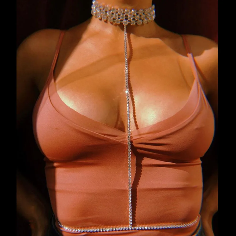 여성용 섹시한 멀티 레이어 라인석 바디 체인 목걸이, 바디 쥬얼리, 럭셔리 크리스탈 바디 허리 긴 목걸이, S1198