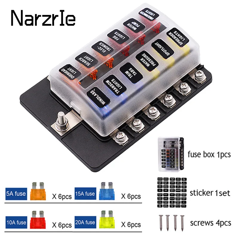 Car Blade Holder Fuse Box 12/6 Ways Modified Terminal Block Fuse with LED Warning Light for Car Boat Marine Trike 12V 24V