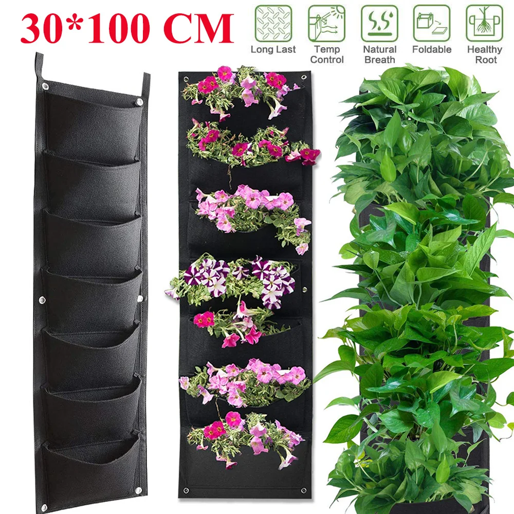 縦型ガーデンプランター100*30cm,壁掛け花栽培バッグ,7ポケット,野菜,居間,庭,家庭用品d30