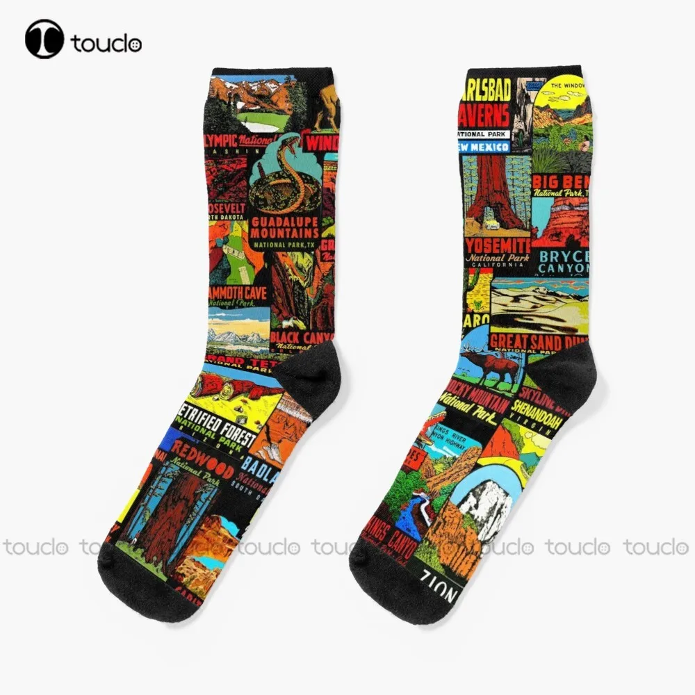 

American National Parks Vintage Travel Decal Bomb Socks Socks Men Personalized Custom Unisex Adult Teen Youth Socks Fashion New