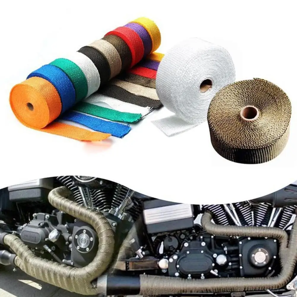 5M Car Motorcycle Exhaust Wrap Pipe Header Heat Wrap Turbo Heat Exhaust Thermal Wrap Tape Titanium Stainless Steel Ties