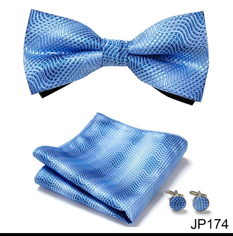 Great Quality Silver Office Butterfly Hanky Cufflink Set Bowtie For Men Geometric Hombre Formal Clothing