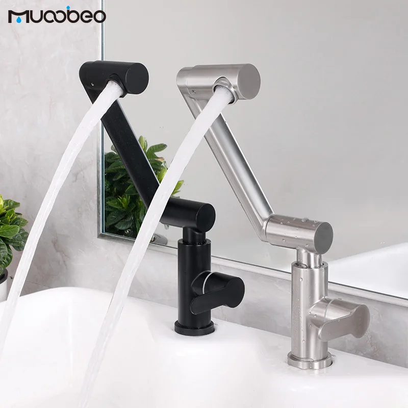 

304 Stainless Steel Bathroom Basin Faucet Single Level Hot Cold Water Tap 360 Rotation Vessel Sink Mixer Tap