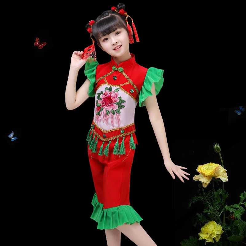 Children\'s Yangge dance costumes girls festive national dance New Year\'s Day children\'s dance stage performance clothing