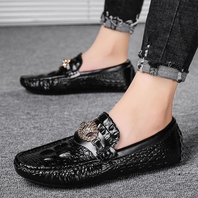 2021 Shoes Man 100% Genuine Leather Man Flat Shoes Casual Loafers Slip On Flats Shoes Moccasins Man Driving Shoes