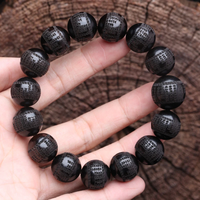 Tibetan Buddhist Ebony 15mm Genuine Natural Ebony Prayer Wheel Bracelet Buddhist Classics
