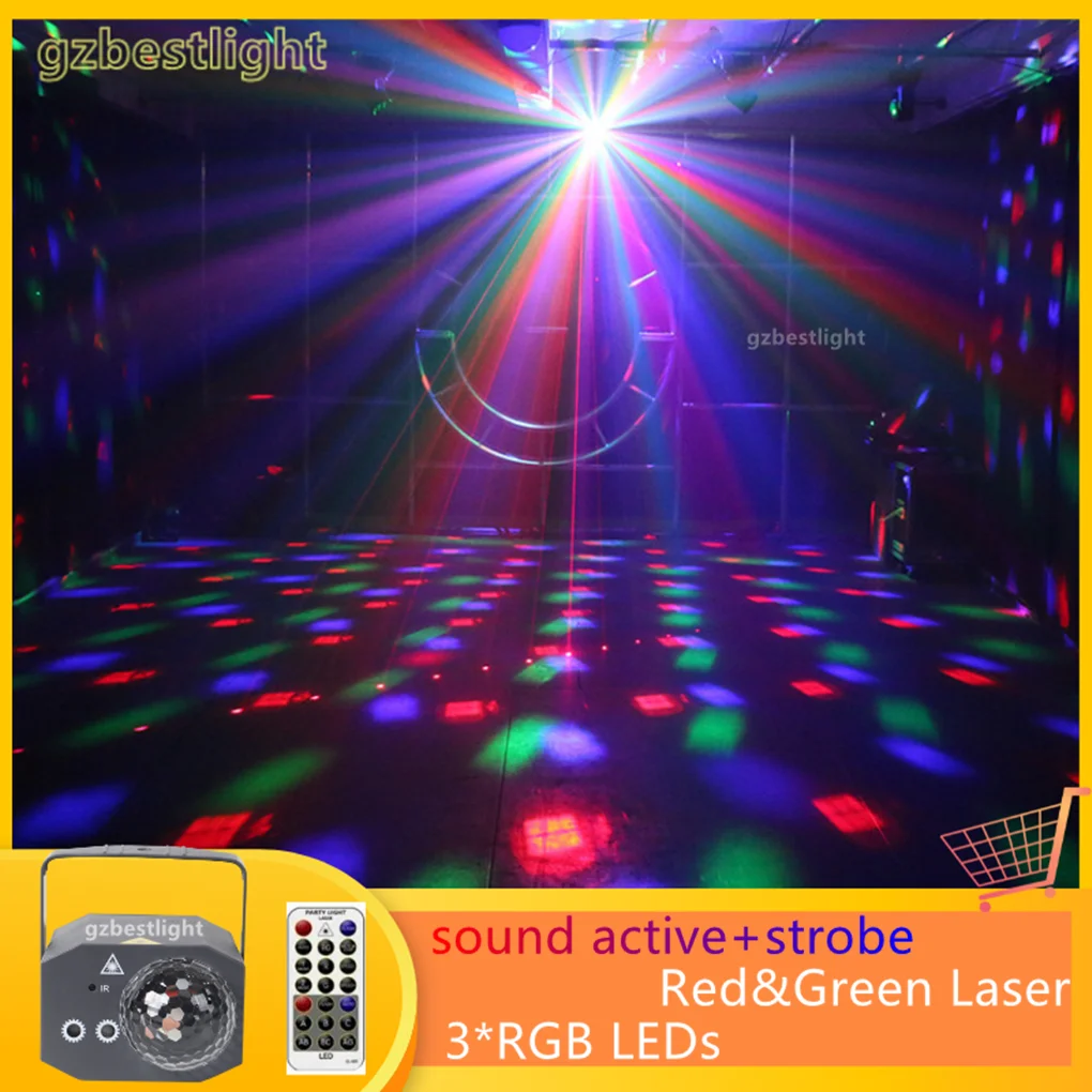 10W 16 IN 1 SOUND ACTIVE EFFECT LIGHT 3*3W RGB LED CRYSTAL BALL LAMP LASER BEAM PROJECTOR DJ PARTY KTV HOTELS SKATING RINK