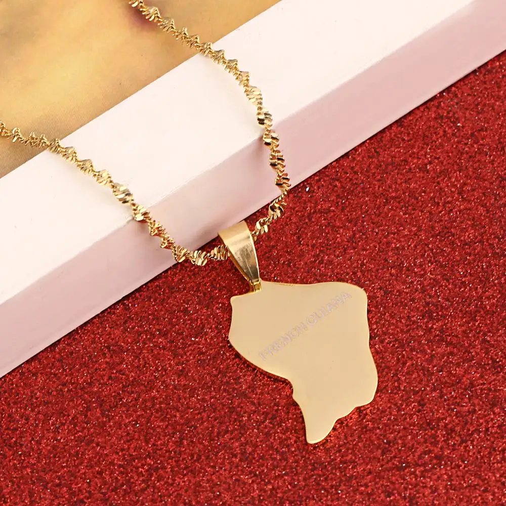 Stainless Steel Trendy French Guiana Map Pendant Necklaces Guyane Francaise Map Jewelry