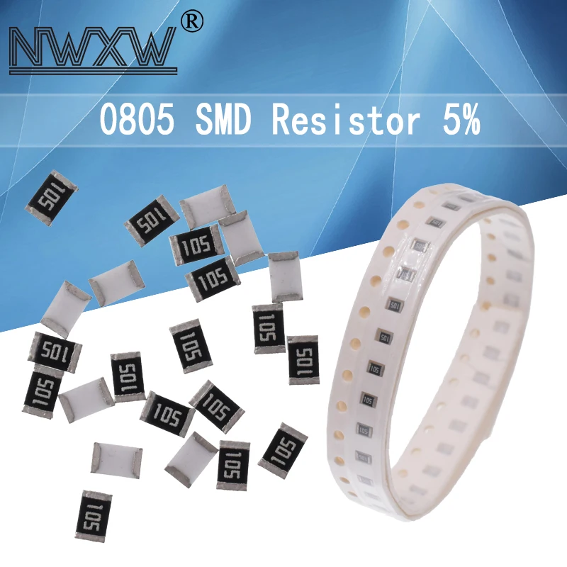 

100PCS 0805 Chip Resistor 1/8W SMD 5% 10M 1K 2.2K K 100K 0 1 10 470 150 220 330 ohm 1R 10R 100R 150R 220R 820R