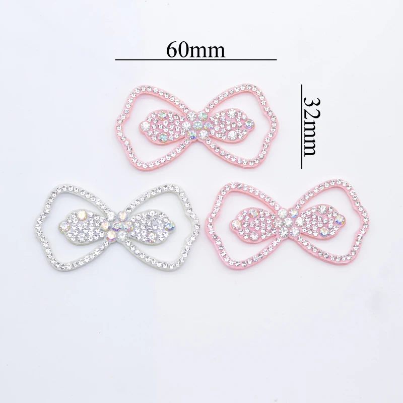 10Pcs 60*32mm Crystal Rhinestone Bowknot Appliques for DIY Clothes Hat Sewing Patches Headwear Bow Centre Decor Accessories