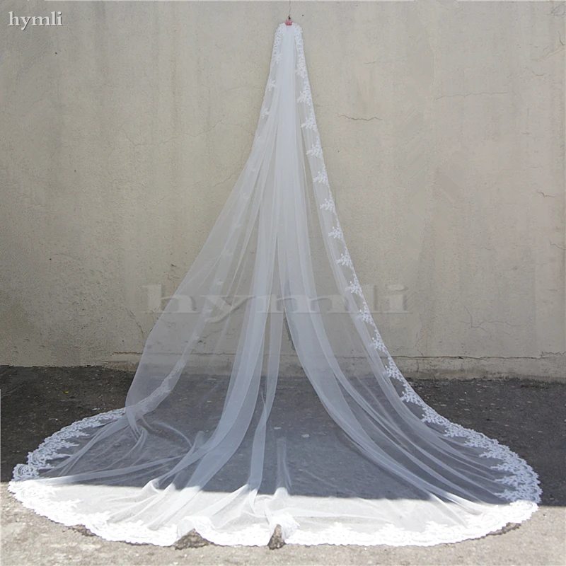 Voile de mariée en dentelle, 1 couche, 300cm de long ,280cm de large, en peigne métallique blanc, blanc cassé, ivoire