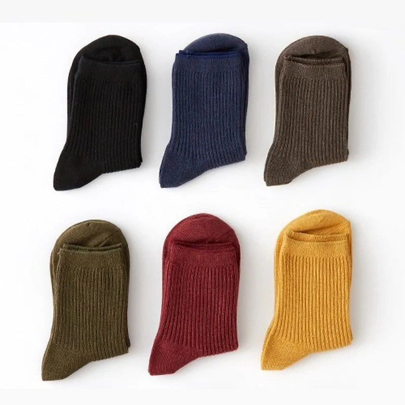 Autumn Winter Women's Mid-tube Socks Thick Pure Cotton Pure Cotton Black Japanese Solid Color Stockings