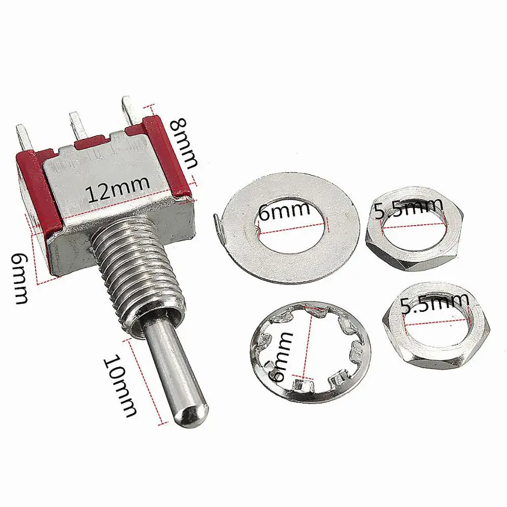 10Pcs Mini Kippschalter 3 Pin 3 Position Momentary (ON)-OFF-(ON) SPDT 250V 3A