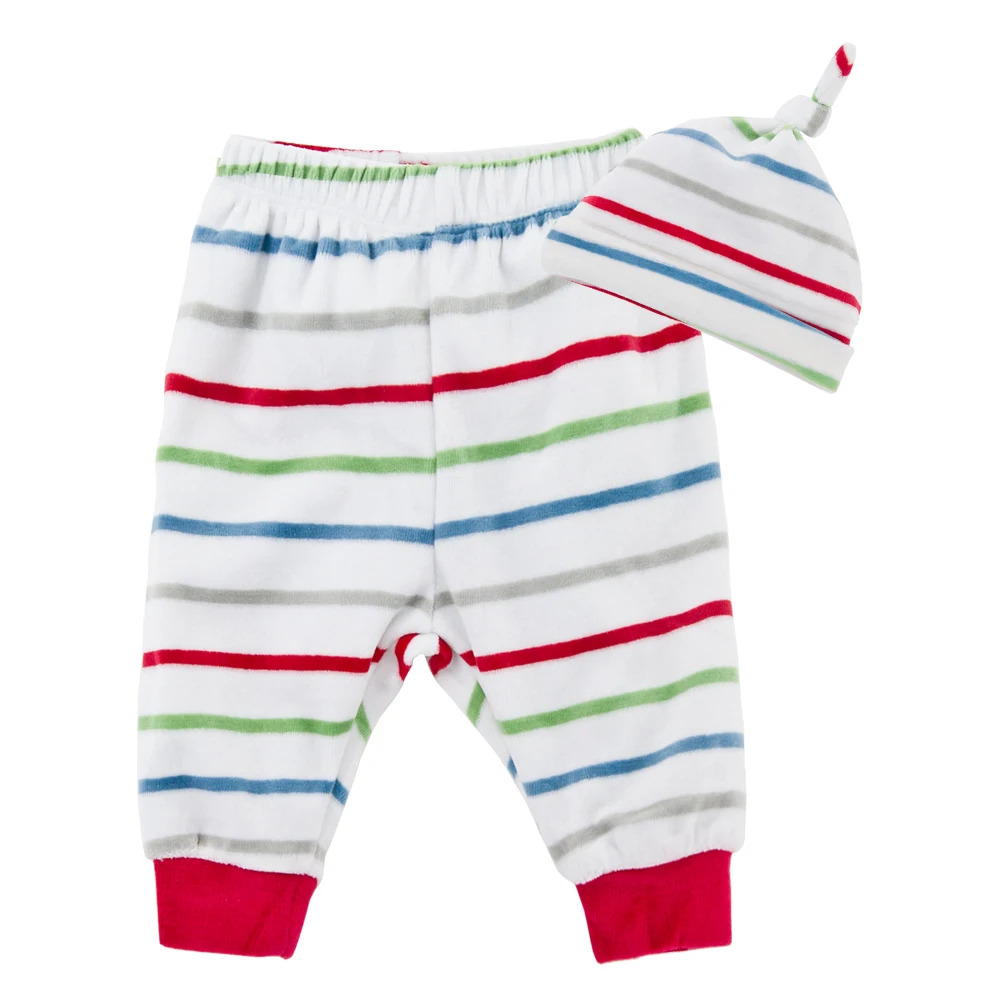 

2020 Winter Baby Pant Sets Warm Velvet Newborn Baby Boys Girls Leggings Cartoon Striped Infant Clothes Set 0-9M Trouser Bebe Hat