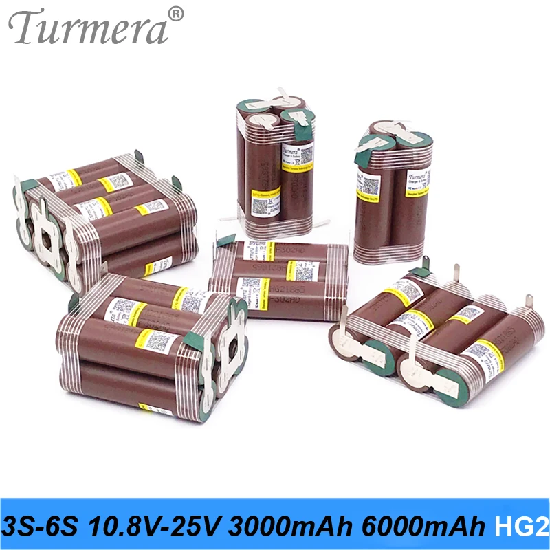 18650 HG2 3000mAh Battery 3S 12V 4S 16.8V 5S 21V 30A Soldering for 10.8V 14.4V 18V Screwdriver Battery Replace Ni-MH Use Turmera