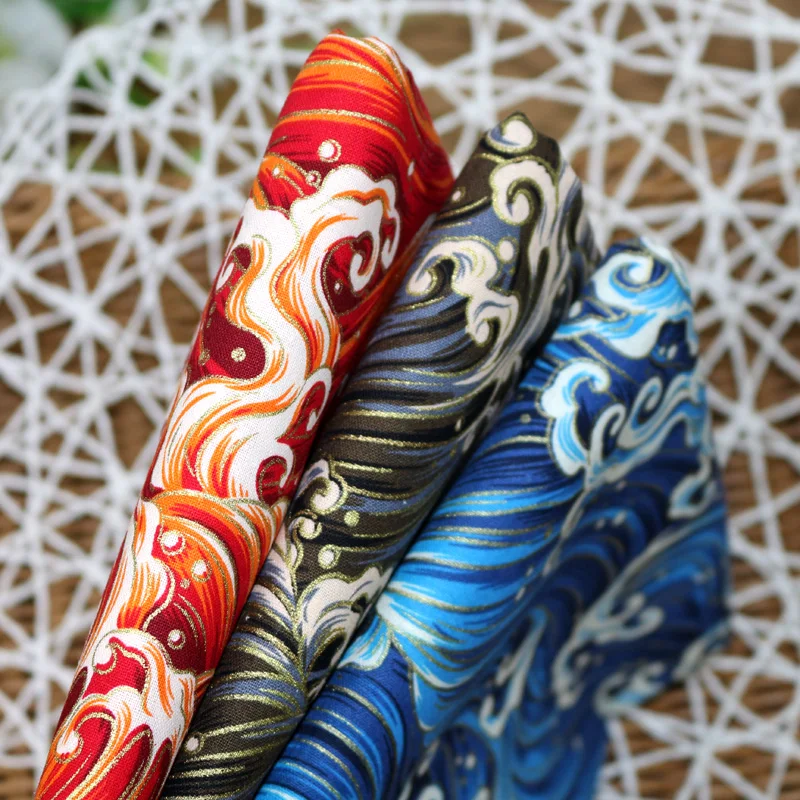 140CM x 50CM meer welle bronzing baumwolle stoff kimono cheongsam hanfu antike kleidung auto innen änderung stoff