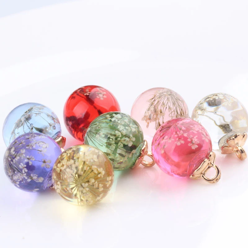 6pcs Flower Glass Ball Charms Pendant Crystal With Flower Glass Ball Charms Fit Earrings Floating Handmade DIY Jewelry Accessory