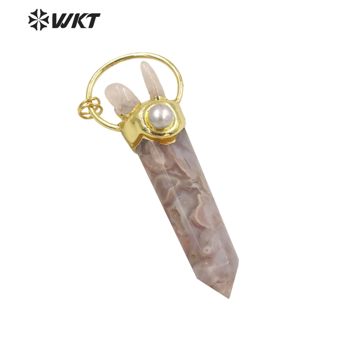 WT-P1676 Hot Super Welcome Natural Stone Cherry Agates Point Pendant Gold Big Chunky Spirit Quartz Necklace Decorated