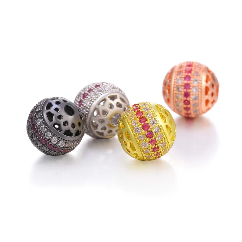 Juya DIY Metal Ball Beads Supplies Micro Pave Hollow Ball Charm Beads For Women Natural Stones Bracelets Earrings Jewelry Making