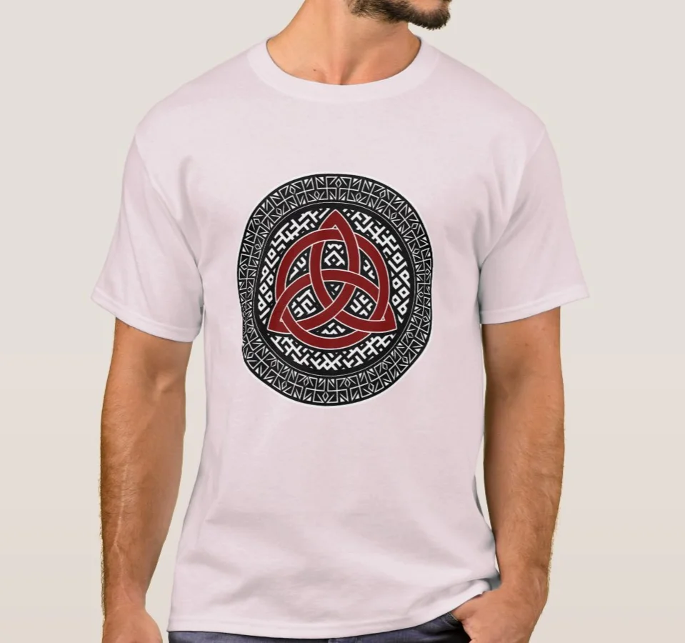 Triglav Slavic Mythology Pagan God Triple Deity Traditional Slavic Pattern T-Shirt. Cotton Short Sleeve O-Neck Mens T Shirt New