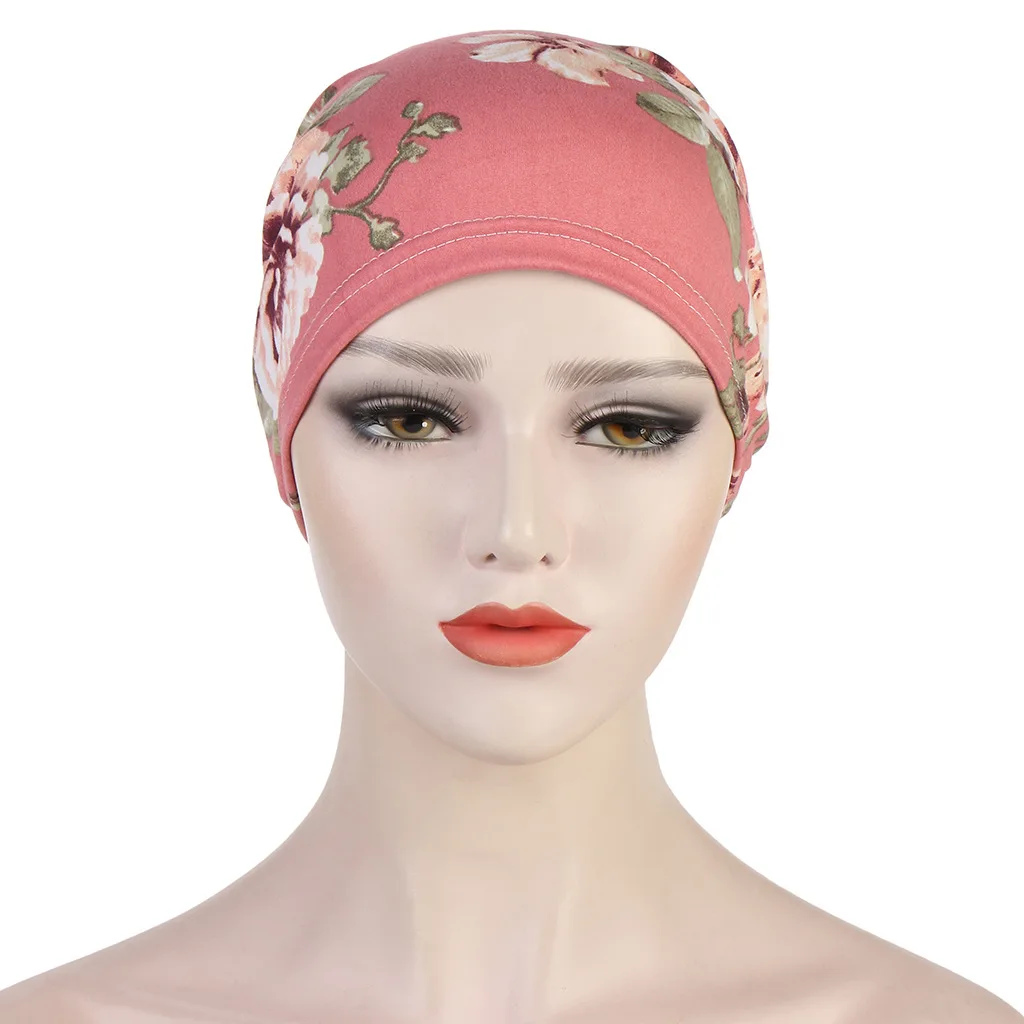 Muslim Accessories Flower Leopard Vintage Knot Easy Cap Jersey Inner Hijab for Women Elastic Soft Headband Turban Chemo Hat