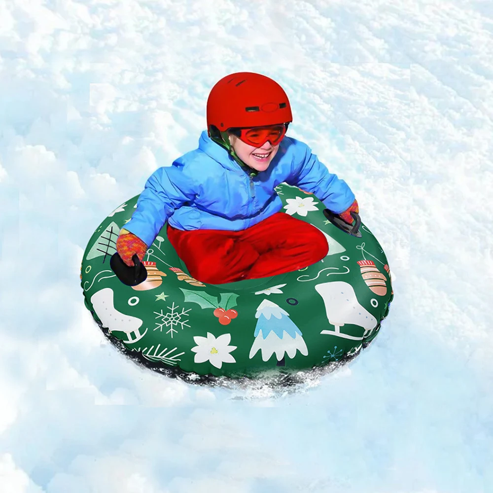 Inflatable Ski Ring Christmas Theme High Elasticity Cold Resistance With Handle Floated Sled Outdoor Snow Tube SkiingAccessories