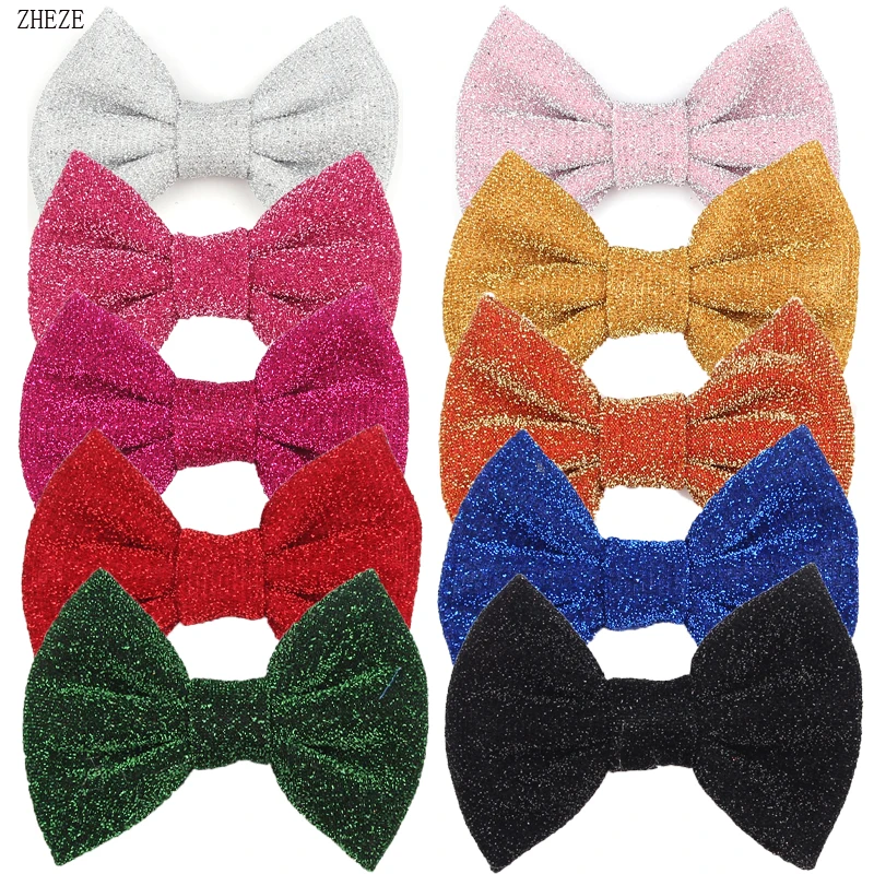 10Pcs/Lot Shining Girls Hair Bows With/Without Clip 4\'\' Glitter Bowknot Barrettes Headwear Hair Accessories Chirstmas Hairpins