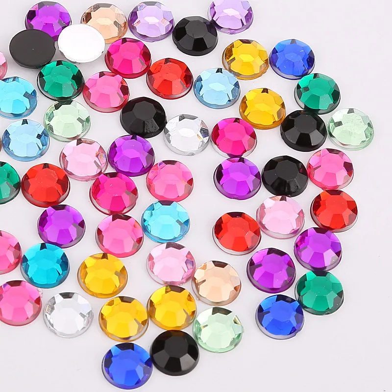 6 Sizes Colorful Glitter Crystal Acrylic Rhinestones Flatback Round For Garment Jewelry Nail Art Decorations