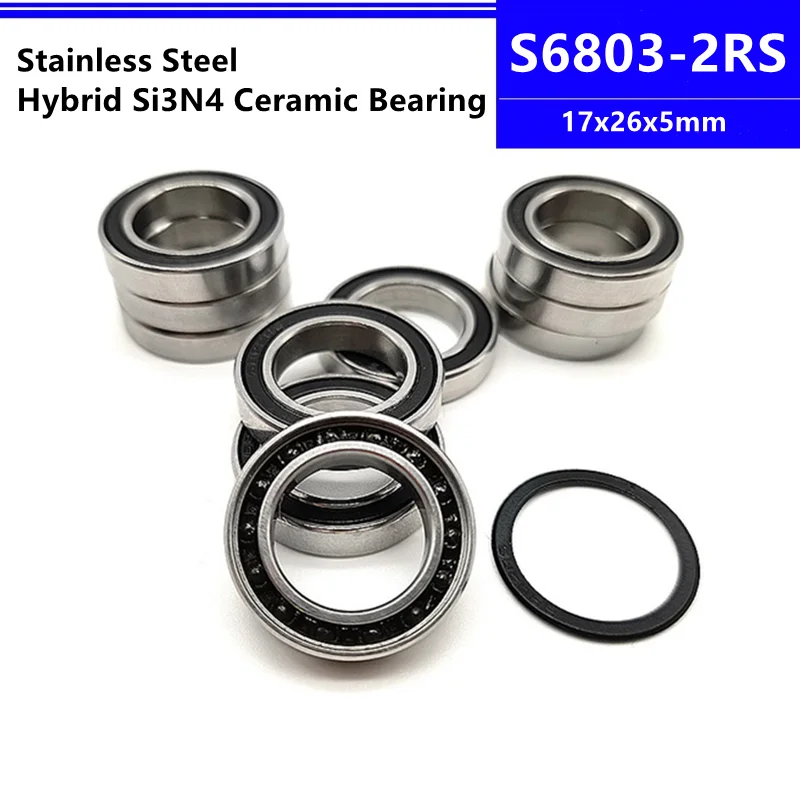 4Pcs/10Pcs S6803-2RS 17X26X5Mm Rvs Hybride SI3N4 Keramische Kogellager 17*26*5Mm Fiets Hub Wiel As S6803RS