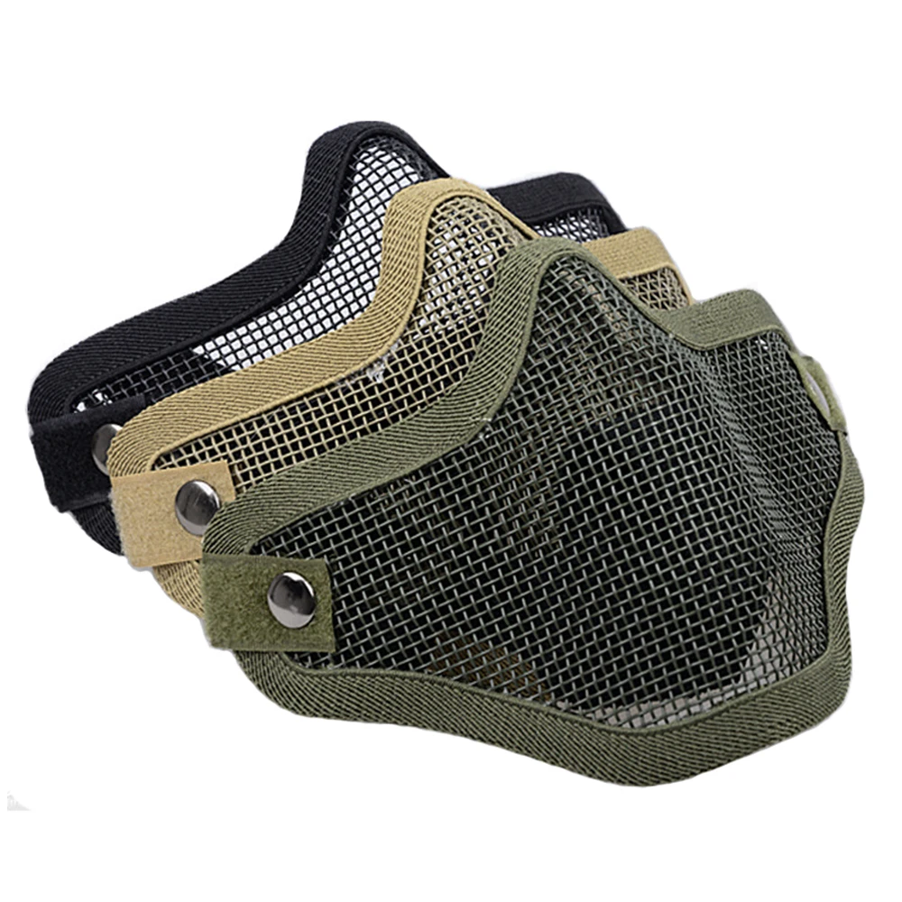 Airsoft Mask Half Lower Face Metal Steel Net Mesh Mask Hunting Cycling Tactical Protective CS Halloween Party Half Face Mask