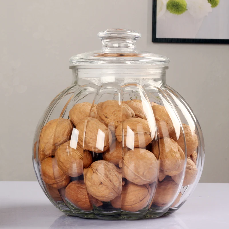 Vertical Pattern Glass Sealed Jar Candy Glass Jar Pumpkin-shaped Tea Tin Moisture-proof Storage Bottle Honey Lemon Storage Jar