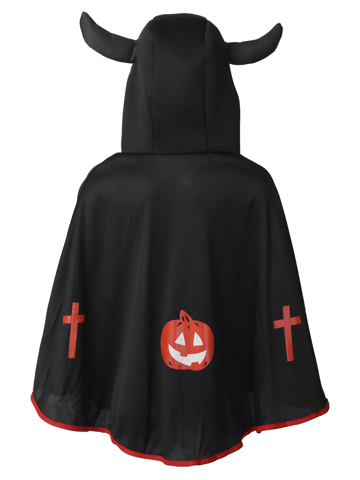 Kinder Jungen Mädchen Halloween Cosplay Mantel Mit Kapuze Mit Ox Horn Geschmückt Kürbis Druck Kurzen Mantel Kleid Up Thema Party Kostüme