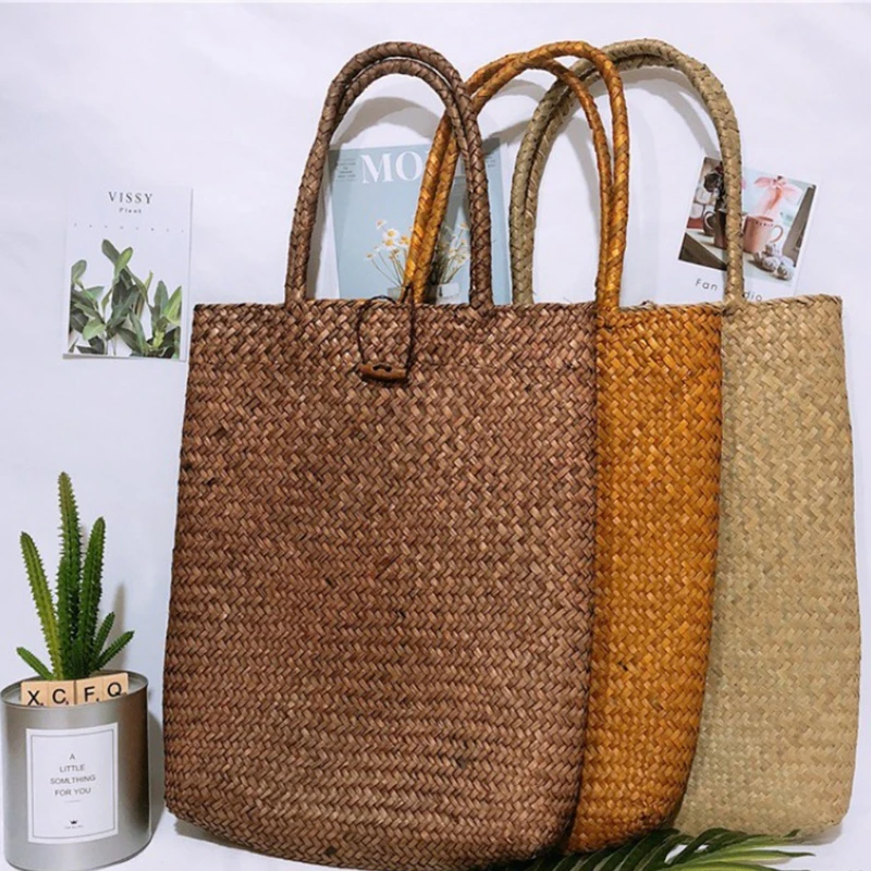 SFVEFVD 2022 Fashion Women Summer Straw Beach Casual Shoulder Bag Handbag Handmade Basket Storage Shopping Bag 32x42cm