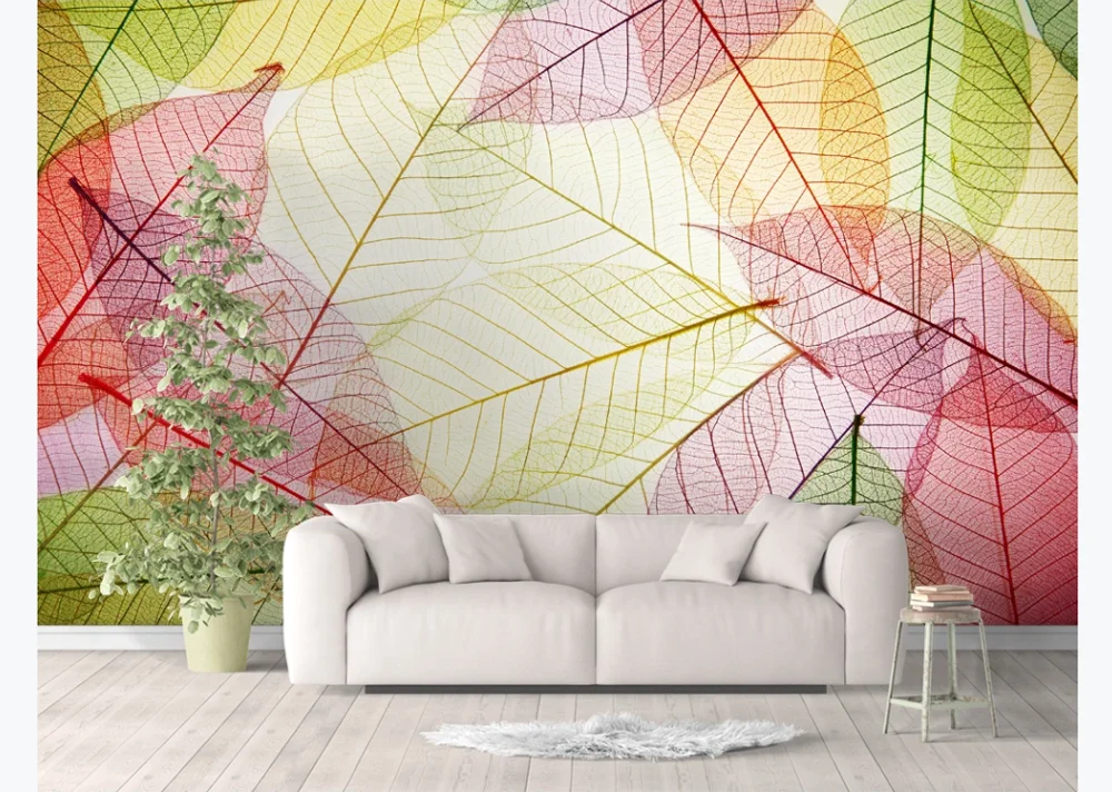 XUE SU Custom photo wallpaper mural Nordic fresh leaves leaves green red background wall