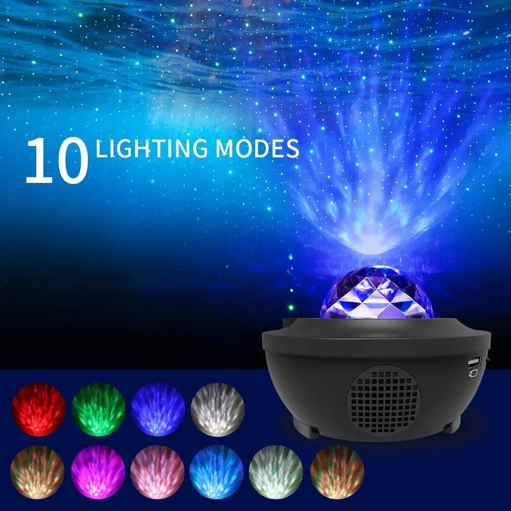 LED Galaxy Projector Ocean Wave LED Night Light Music Player Remote Star Rotating Nightlight Luminaria For Kid Bedroom Lamp