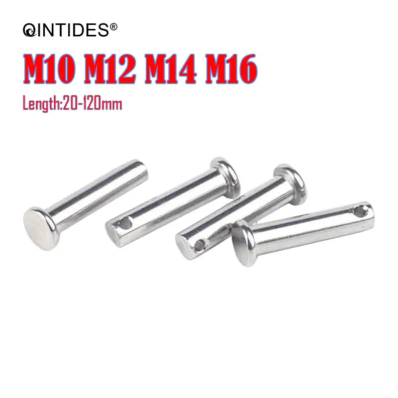 QINTIDES M10-M16 Clevis Pins With Head 304 Stainless Steel Shaft Flat Head With Hole M12 M14 Cylindrical Pin