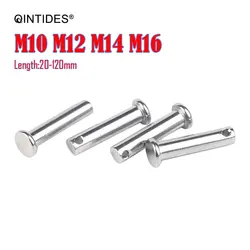 QINTIDES M10-M16 Clevis Pins With Head 304 Stainless Steel Shaft Flat Head With Hole M12 M14 Cylindrical Pin